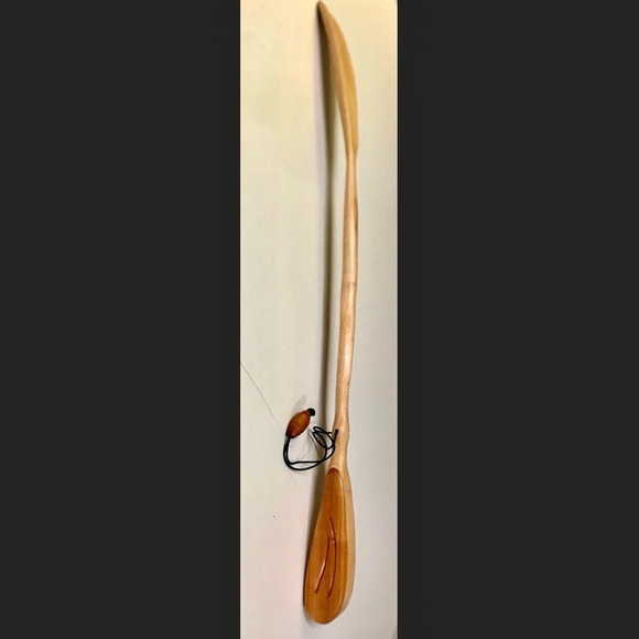 1990s Vtg Hand Crafted Wooden Walnut Oak Leather Strap Artisan Shoehorn - Picture 7 of 7